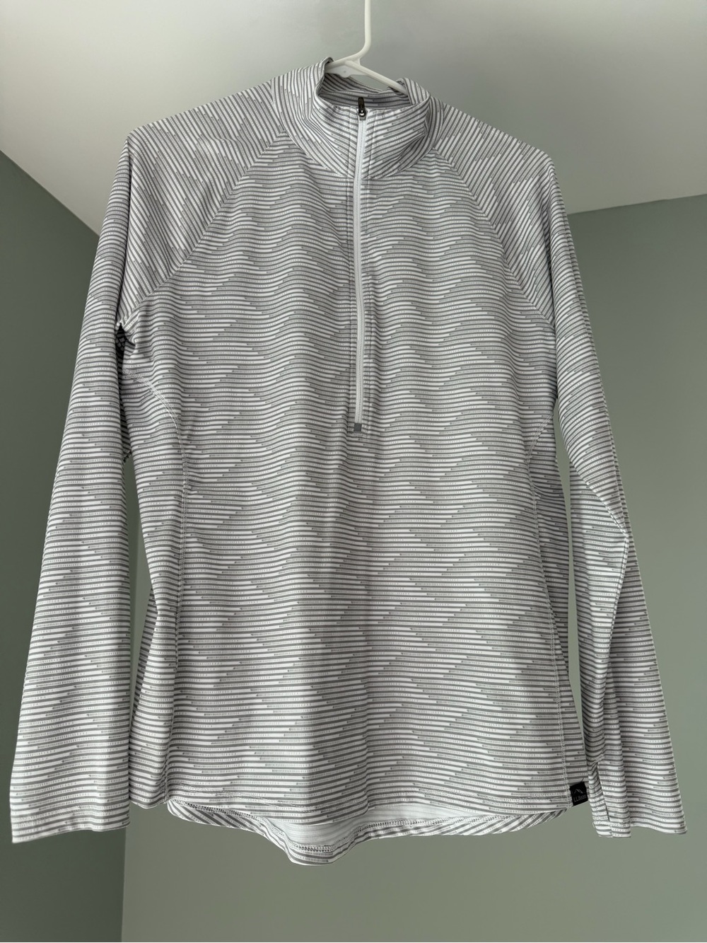 L.L. Bean Women's White and Gray Striped Quarter-Zip Performance Pullover